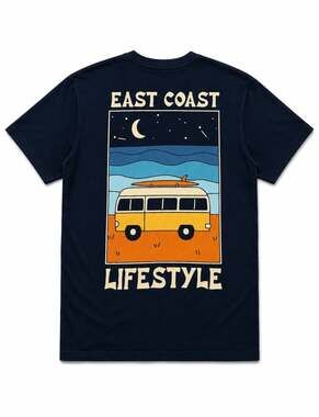 East Coast Lifestyle T Shirt Mens 2XL Navy Surf Van Graphic Beach Cotton